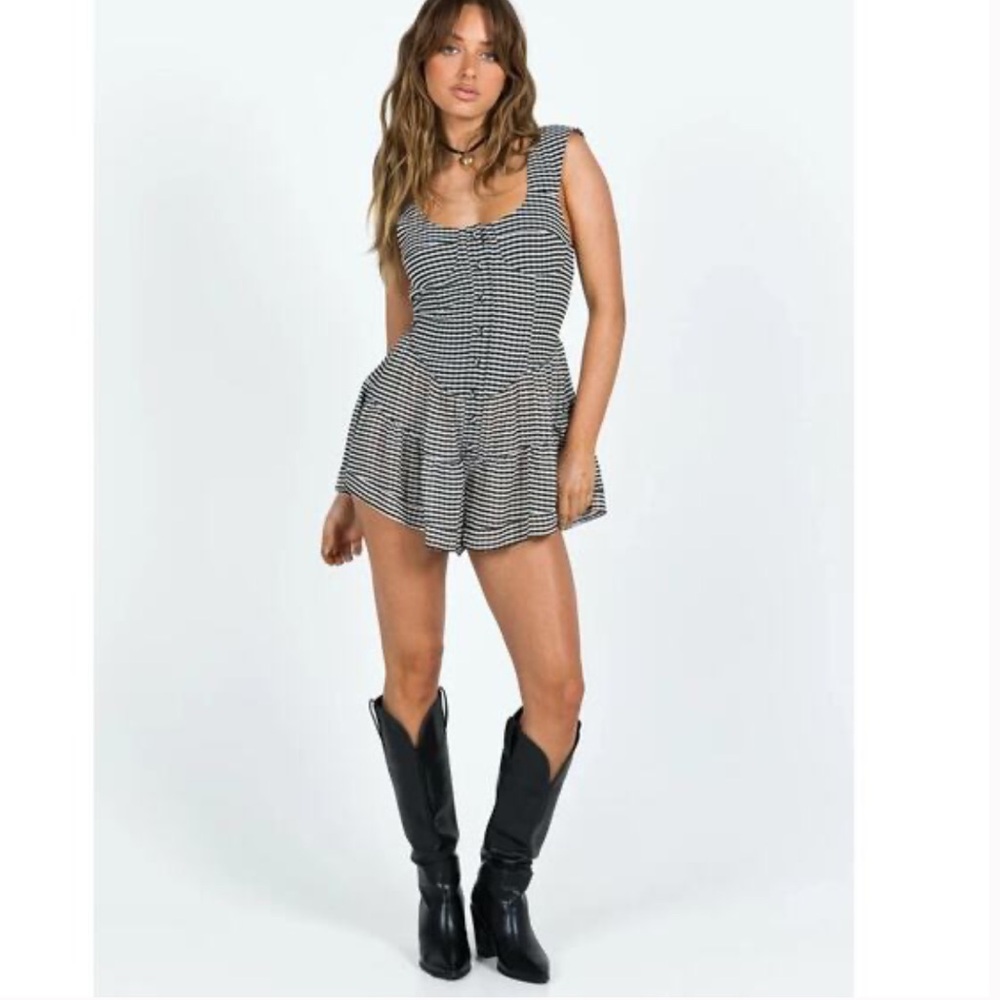 Lioness Black and White Gingham Romper